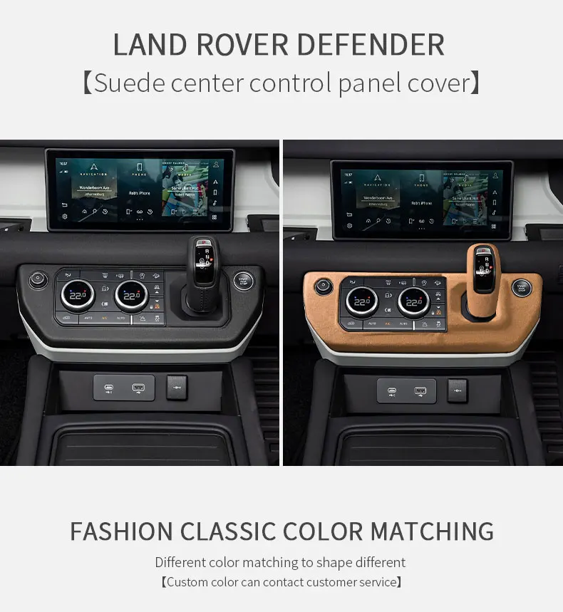 Hergestellt aus Alcantara-Wildleder-Innenraum, zentraler Schalthebel, Konsolen-Deckel, Scheide, Schale, Abdeckung für Land Rover DEFENDER 2020–2022, Zubehör – Detail 2