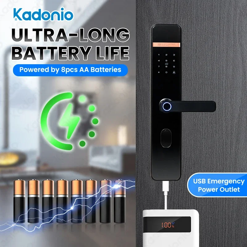 Kadonio Biometric Finger Print Doorlock Aluminum Alloy Keyless Password BLE Tuya  Lock APP Smart Locks