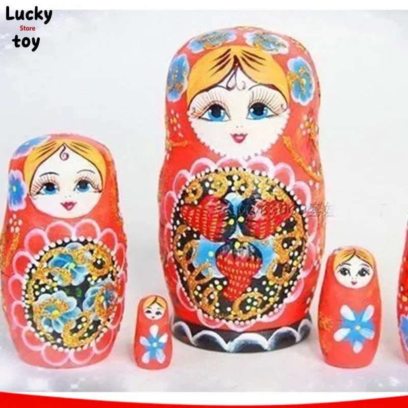 

5 Layer Hand-Painted Russian Dolls Dry Basswood Strawberry Pattern Matryoshka Nesting Dolls Education Toys for Children L50