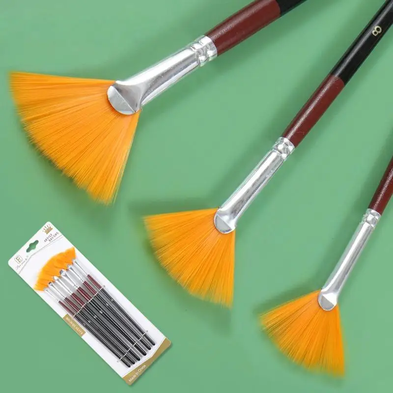 6Pcs Oil Acrylic Paint Brushes Fan Paint Brushes Nylon Hair Watercolor Fan Artist Brushes For Acrylic Watercolor Painting