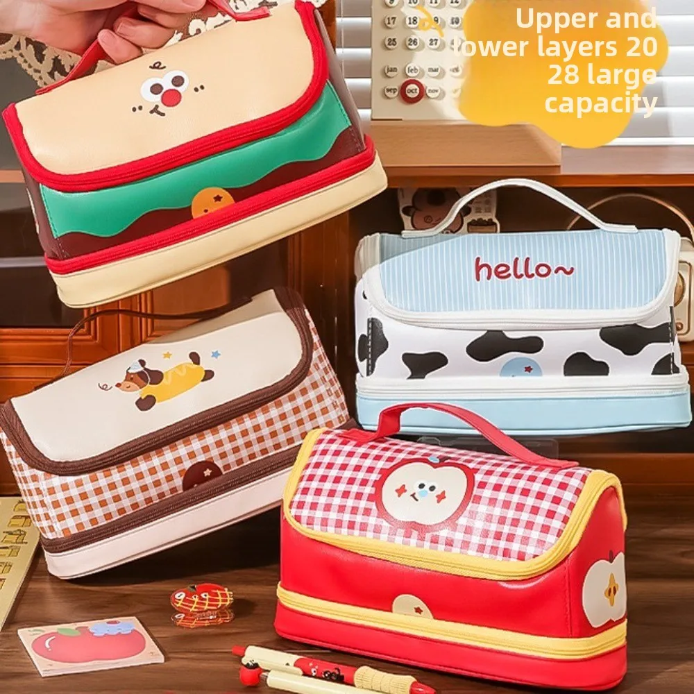 

Hand-held Cartoon House Pen Bag Big House Shape Food Fruit Burger Cow PU Stationery Bag Sausage Dog PU Leather Waterproof