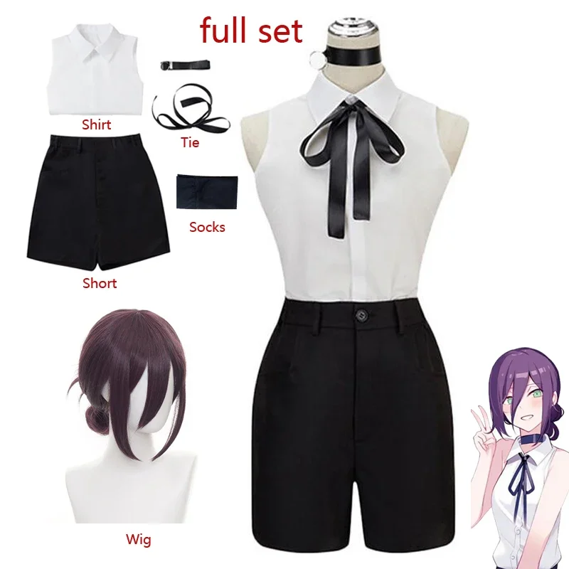 Anime Chainsaw Man Reze Cosplay Costume Outfits Shirt Tie Short Wig Neck Ring Women Uniform Halloween