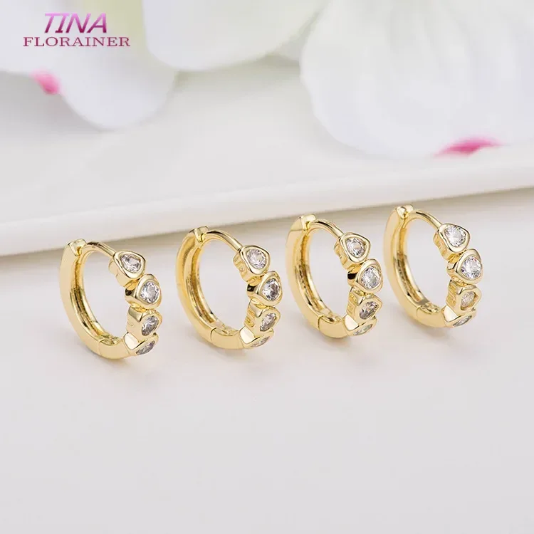 6PCS 14K Gold Color Brass with Zircon Round with Heart Earrings Hoop Earring Clip High Quality DIY Jewelry Making Findings