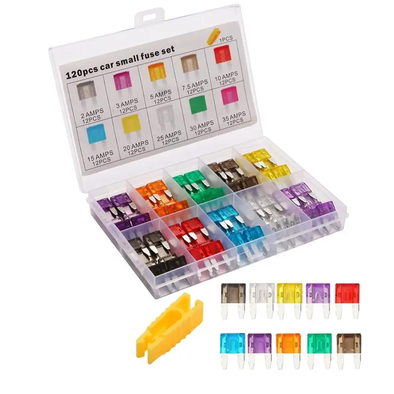 【OFF-SHELF】Automotive For Car, Fuse Assortment Kit 120 Pieces Mini Fuse Kit, Mini Blade Fuses For RV, Truck,Marine, Motorcycle