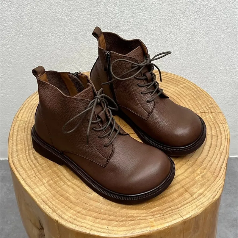 

GKTINOO Genuine Leather Winter Boots Women Shoes Zip Round Toe Flat With 2025 New Handmade Leisure Sewing Ankle Ladies Boots