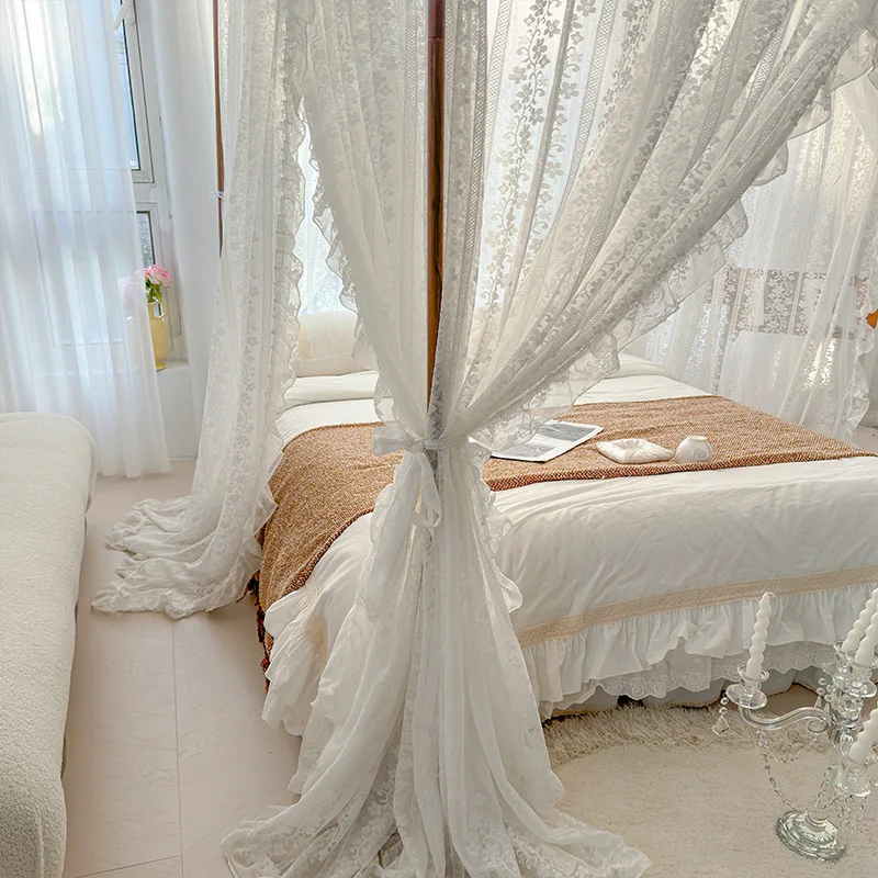 Summer French lace floor mosquito net princess style high-end palace three-door encryption bed mantle thickened