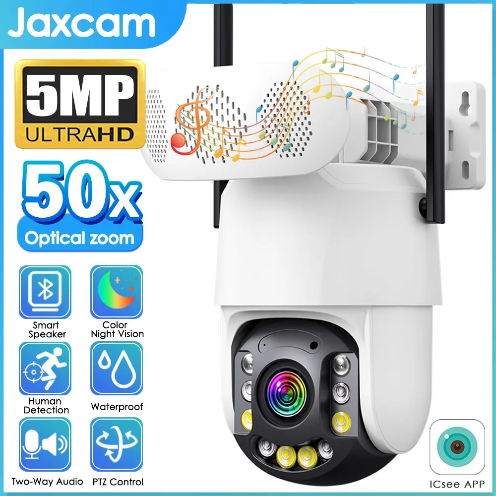 ICsee App 5MP Bluetooth Speaker Wifi PTZ 50X Zoom Camera Waterproof Outdoor Wireless Cctv Security Color Night Vision IP Camera