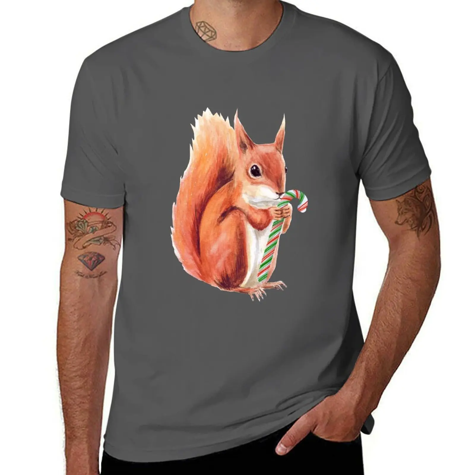 

Candy cane Christmas squirrel T-Shirt Work Utility Short Sleeve Shirt