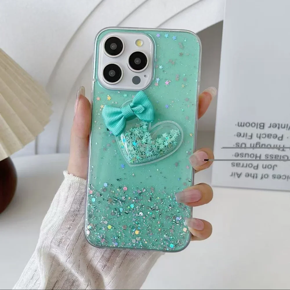 Casing Redmi 14C 3D Quicksand Love Heart untuk Xiaomi Redmi 14C 13 13C 12C 10C 9A 9C A3 A5 4G Bling Glitter Soft Cover