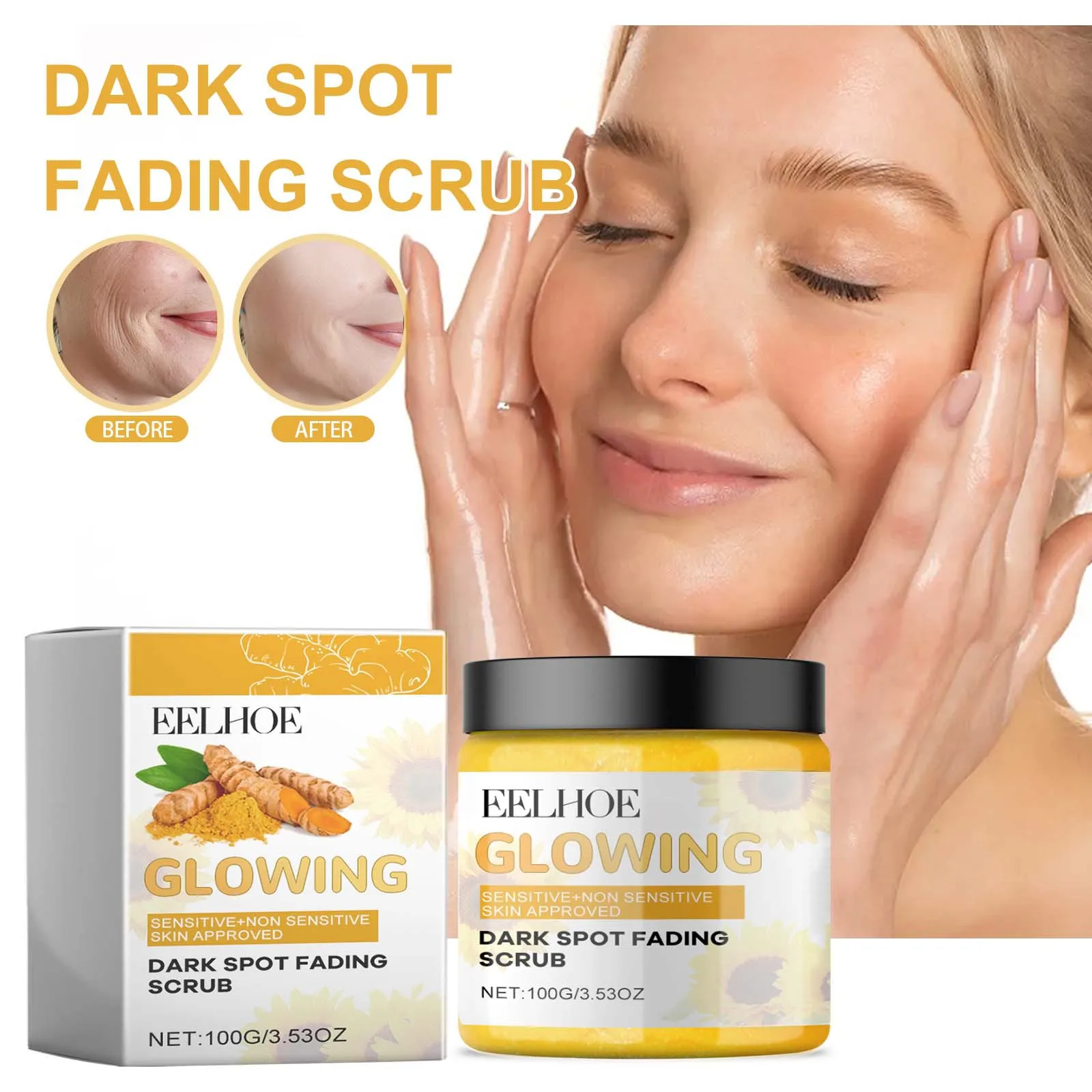 EELHOE Turmeric Exfoliating Facial Scrub, Infused with Natural Herbs for A Refreshing and Hydrating Skincare Experience 100g