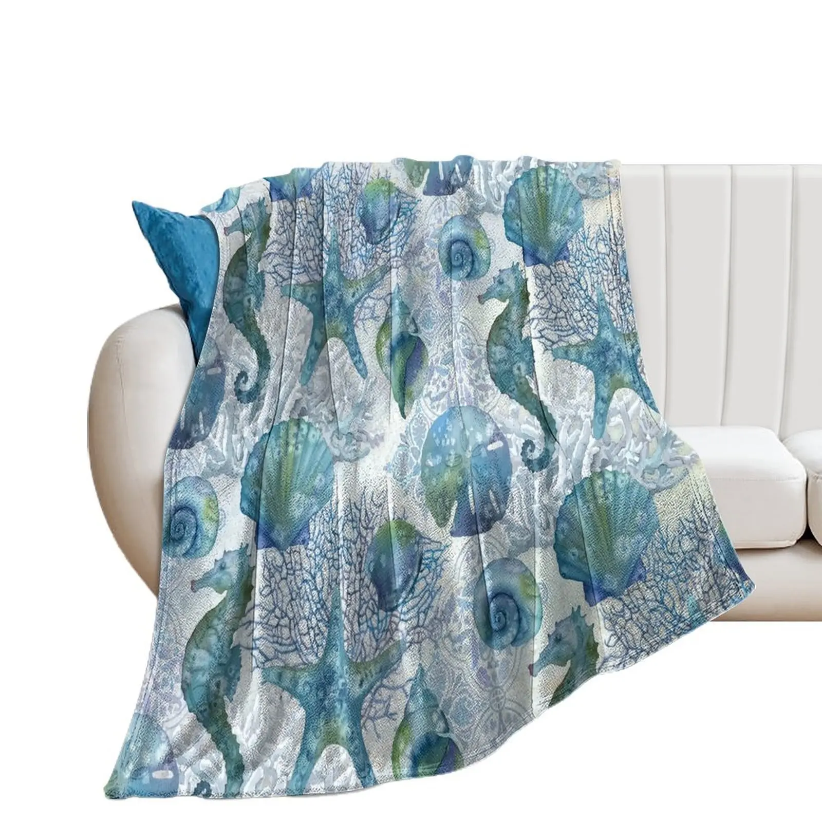 

Seahorses and Shells Throw Blanket Luxury St Cute Plaid Sofas Luxury Brand Blankets