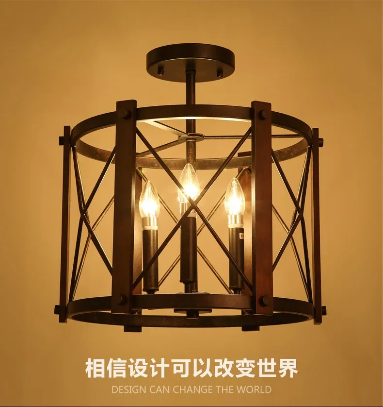 

American Industrial Vintage Loft Style Circle Wrought Iron Ceiling Lights Aisle Lamp Foyer Cafe Decoration Light Free Shipping