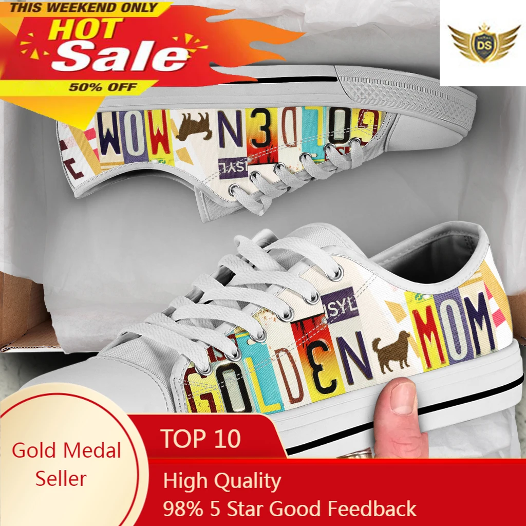 

License Plate Golden Mom Canvas Sports Shoes For Women Sneakers Trend Dog Lover White Harajuku Low Top Ladies Flat Shoes