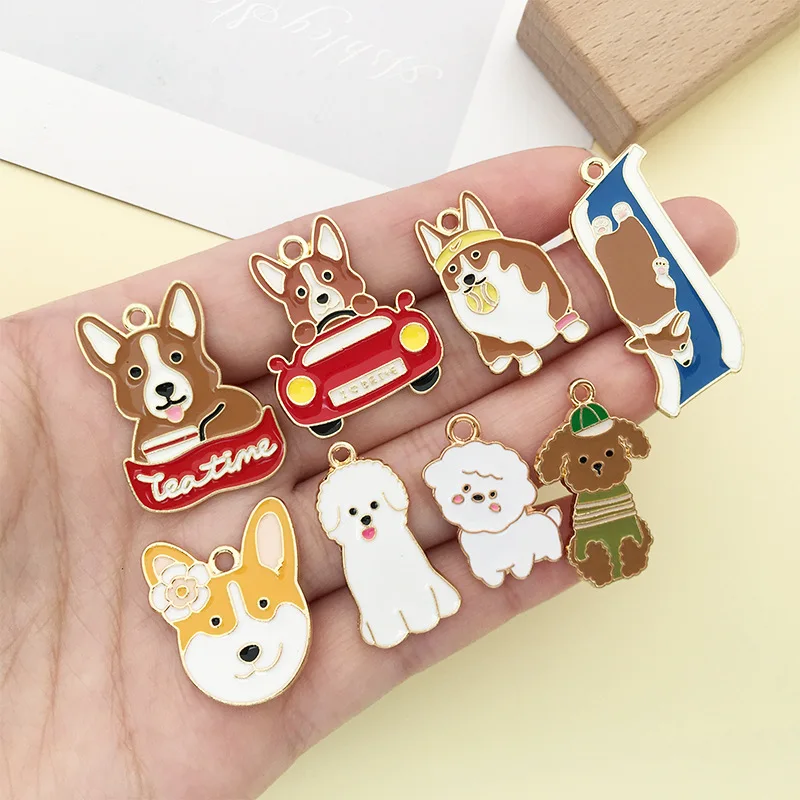 Kpop Lovely Dog KC Alloy Enamel Charm For Jewelry Making DIY Accessories Supplies Necklace Bracelet Bangle Pendant Wholesale