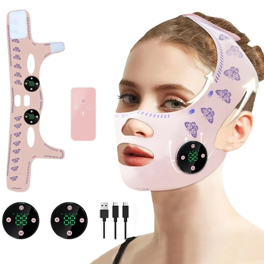 Maschera Sottile USB Ricaricabile per Lifting Facciale, Massaggiatore EMS per Testa, Riduce il Doppio Mento, Fascia Snellente per Guance e Viso