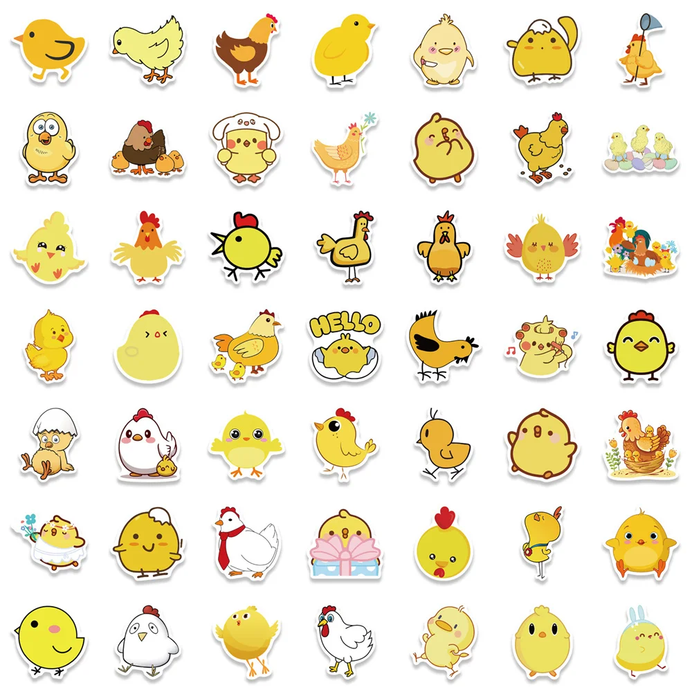 10/30/50PCS Popular Cartoon Cute Little Yellow Chicken Expression Bag Graffiti Waterproof Sticker Helmet DIY DecorationWholesale