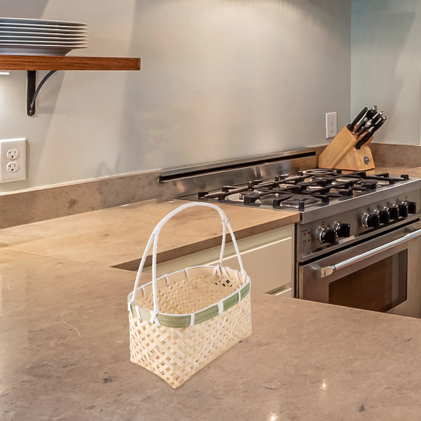 

Handmade Bamboo Basket Eco-Friendly Portable Round Handle Hollow-Out Vegetable Fruit Washing Picnic Storage Flower