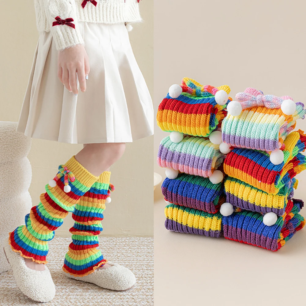 Wholesale Girls' Leg Warmers 3-8T Leg Warmers Kids Sweet Rainbow Colors Children's Sock Sleeves Cute Bow Girls Calf Socks