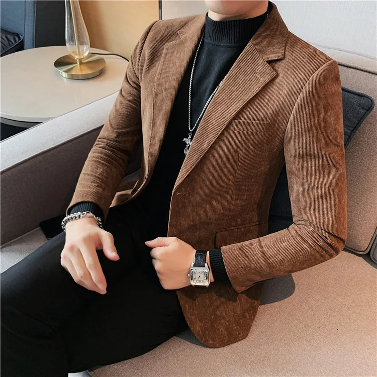 비즈니스 남성 코듀로이 블레이저, 싱글 브레스티드 남성 세트 원피스 재킷, 트렌디 2024 캐주얼, 오리지널 유행 빈티지 코트, 신제품