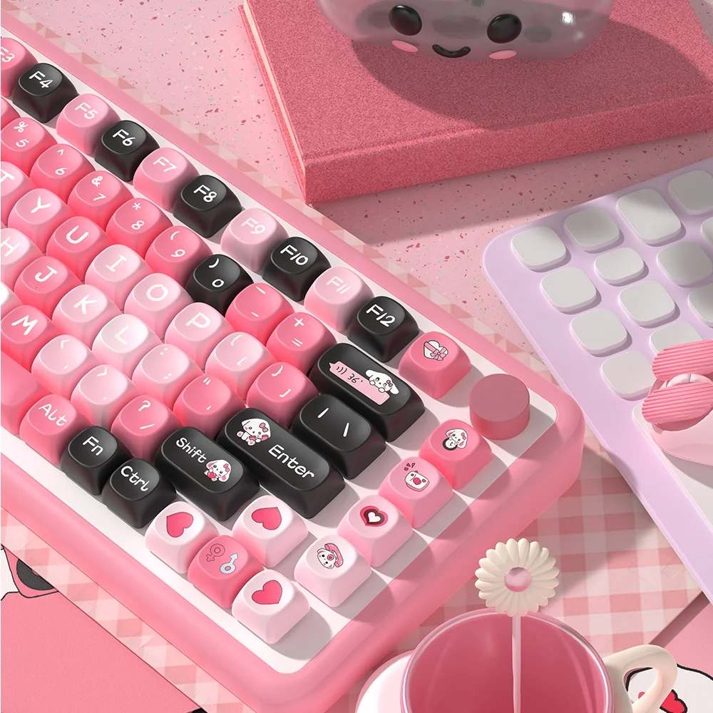 

Pink Cute Puppy Keycaps Heartbeat Frequency Keycap MCA Height Five-sided Sublimation PBT Keyboard Caps