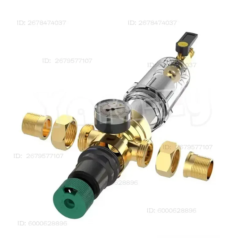 Pressure Reducing Valve Brass Pre-Filter Pipe Large Flow Whole House Water Pressure Regulation Water Purification Accessories