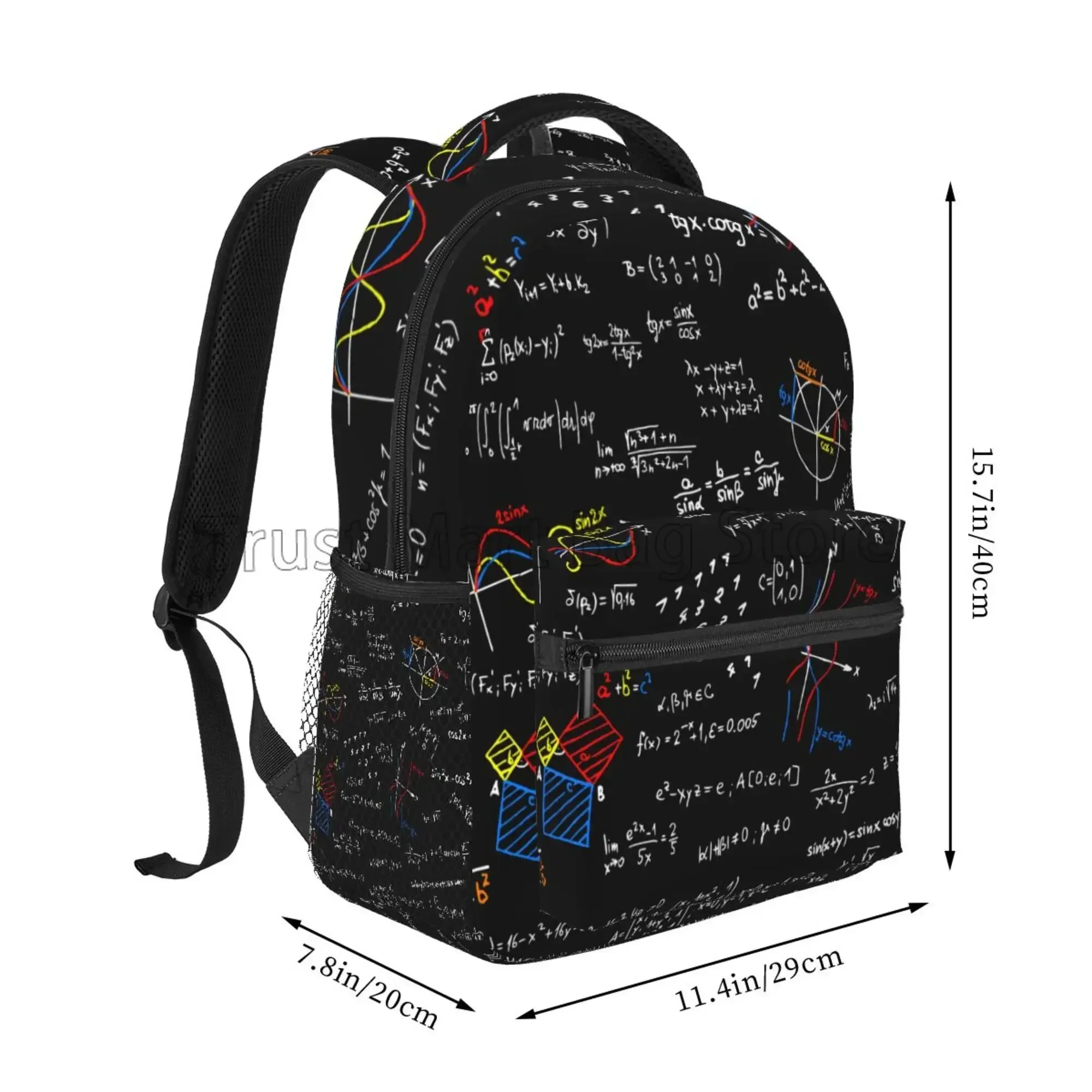 Kleurrijke wiskunde wetenschap geometrische grote rugzak gepersonaliseerde laptop tablet reisschooltas met meerdere zakken voor universiteit