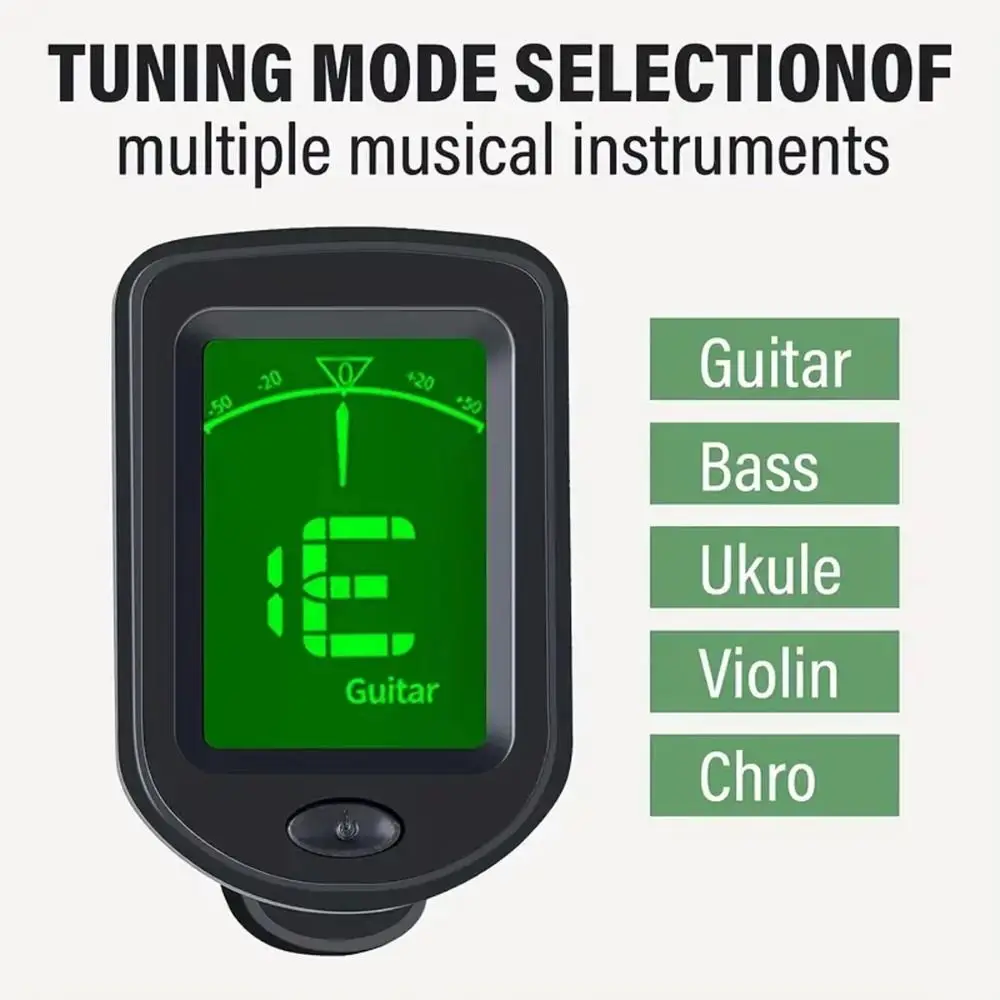 Clip on Mini Guitar Tuner LCD Display Mini String Instruments Tuner Classical Black 360° Rotatable Digital Instrument Tuner