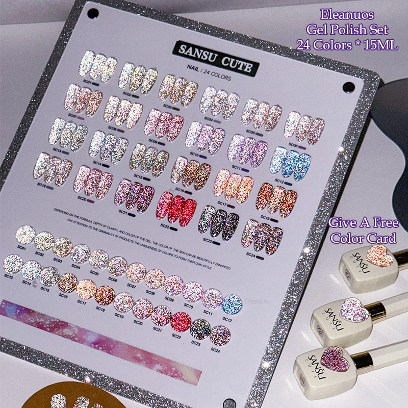Eleanuos lascado olho de gato gel polimento 24 pçs misto clearcoat explosão espumante estrela rio olho de gato durável primer uv salão de beleza