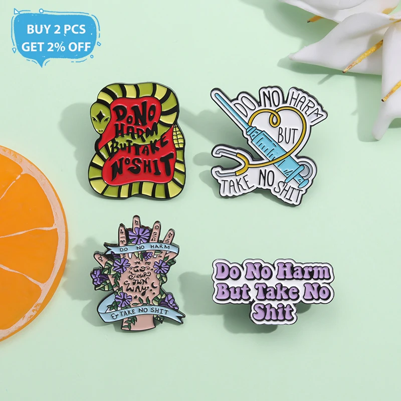 Do No Harm Take No Shit Enamel Pin Round Rose Flower Sun Bee Brooch Lapel Backpack Badge Punk Jewelry Decoration Gift