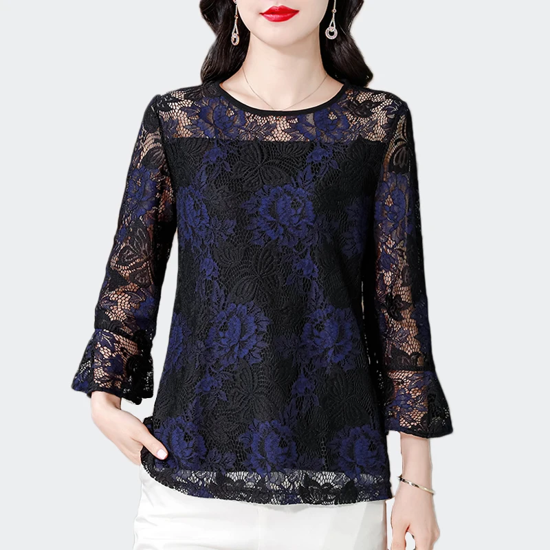

Women Spring Summer Style Lace Blouses Loose Flower Shirts Casual Streetwear Simplicity Hollow Out Lace Blusas Tops