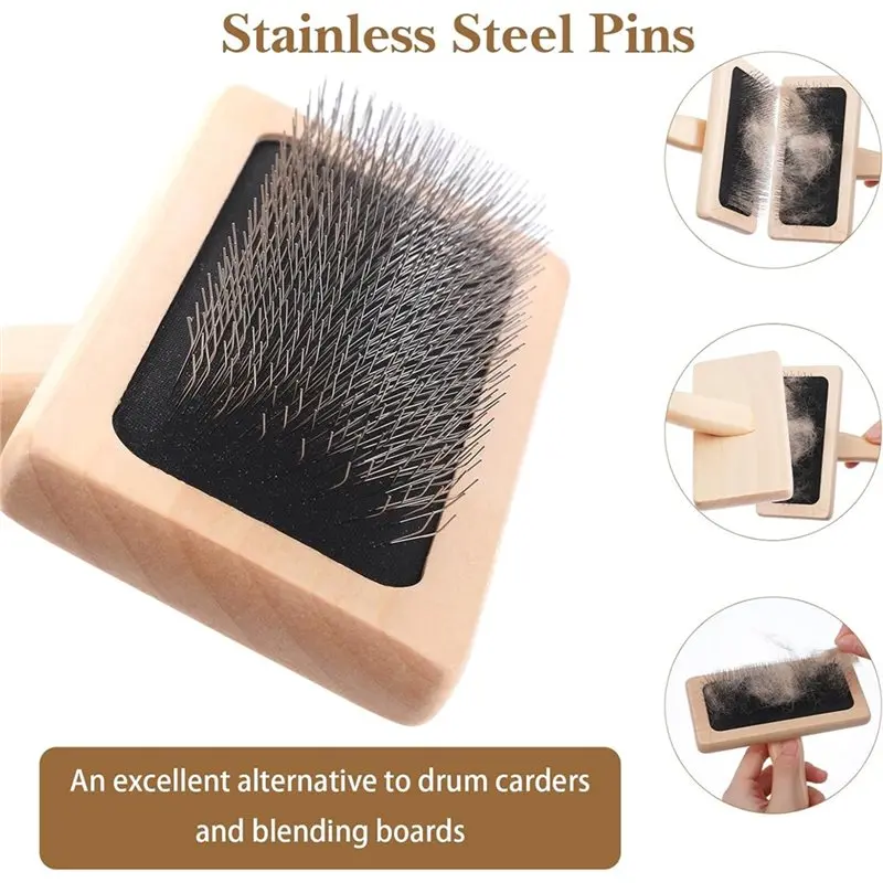 4 Pcs Hand Carders For Wool Wool Carders & Carding Brush Set With Wood Handle,Pet Grooming, Yarn & Fiber Craft Projects-AT64