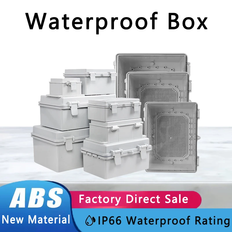 

IP66 Waterproof Gray/Transparent Cover Enclosure Power Junction Box ABS Plastic Hinge Outdoor Electronic Distribution Box