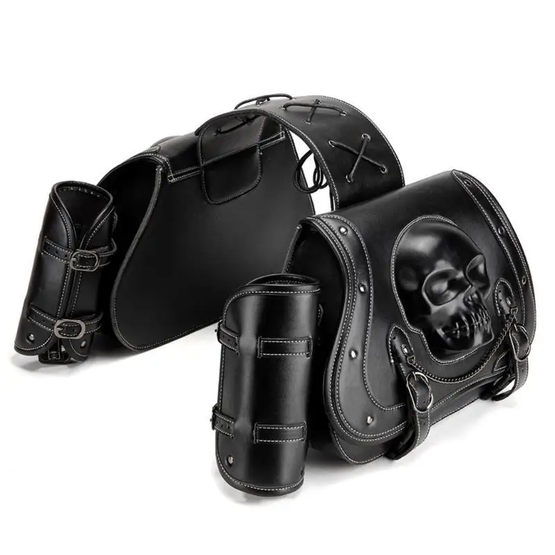 

G7ND PU Leather Motorcycle Saddlebags with Skull Designs Waterproof Side Bag Universal Motorcycle Bag for Various Bike Model