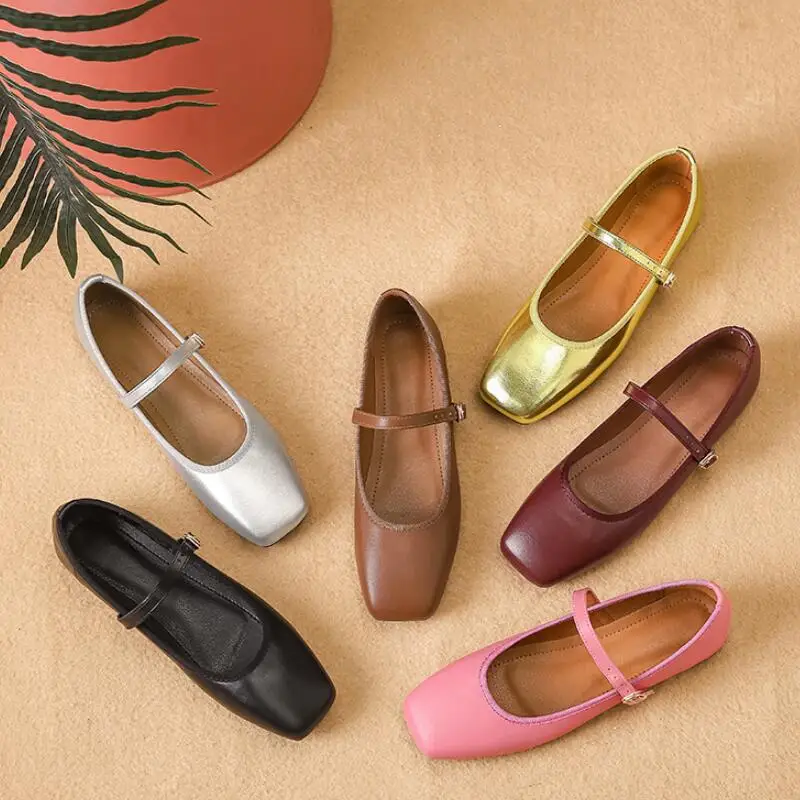 New Fashion mocassini scarpe con fibbia a punta quadrata donna 2024 primavera suola morbida scarpe singole donna Casual Comfort Mary Jane Flats Shoes