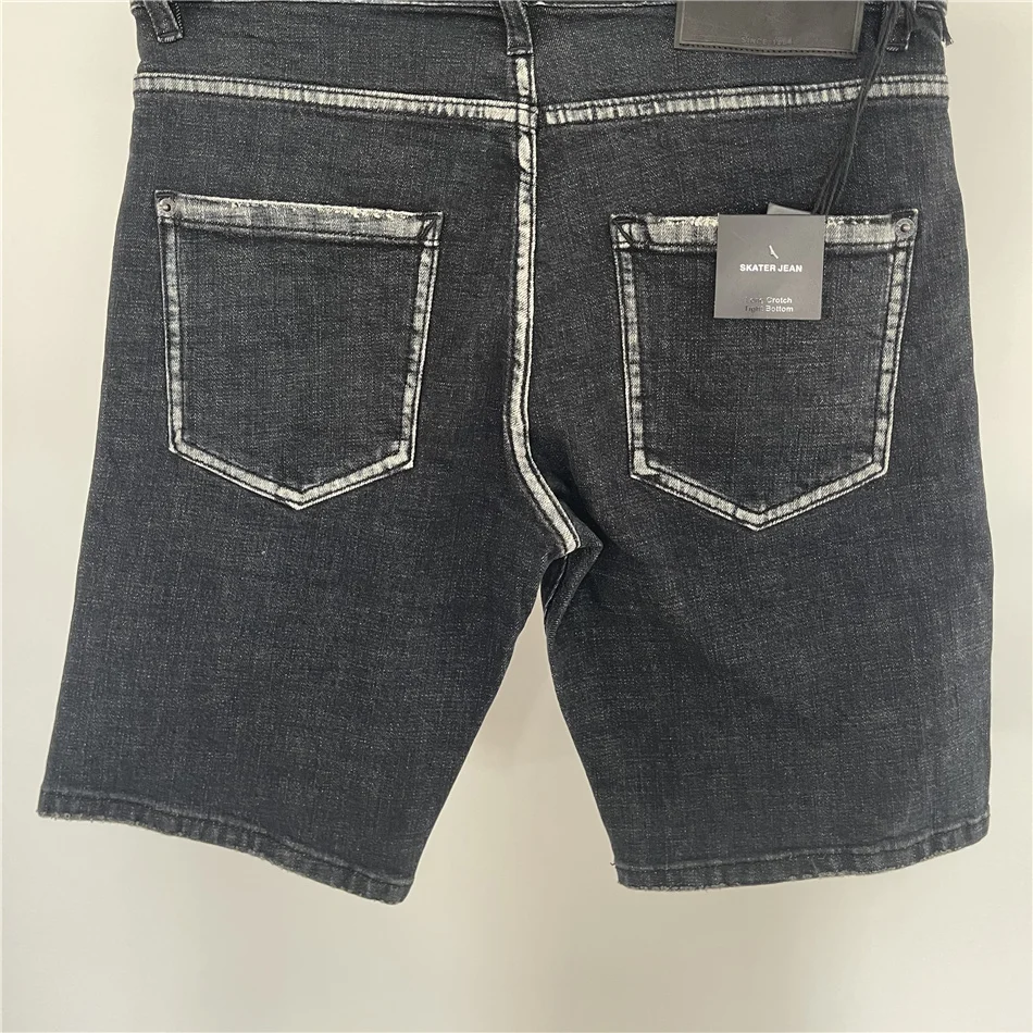 2024 Spring and Summer Jeans Trendy Men's Washed Grinding Patch Paint Slim-fit Micro-elastic Denim Shorts Men's