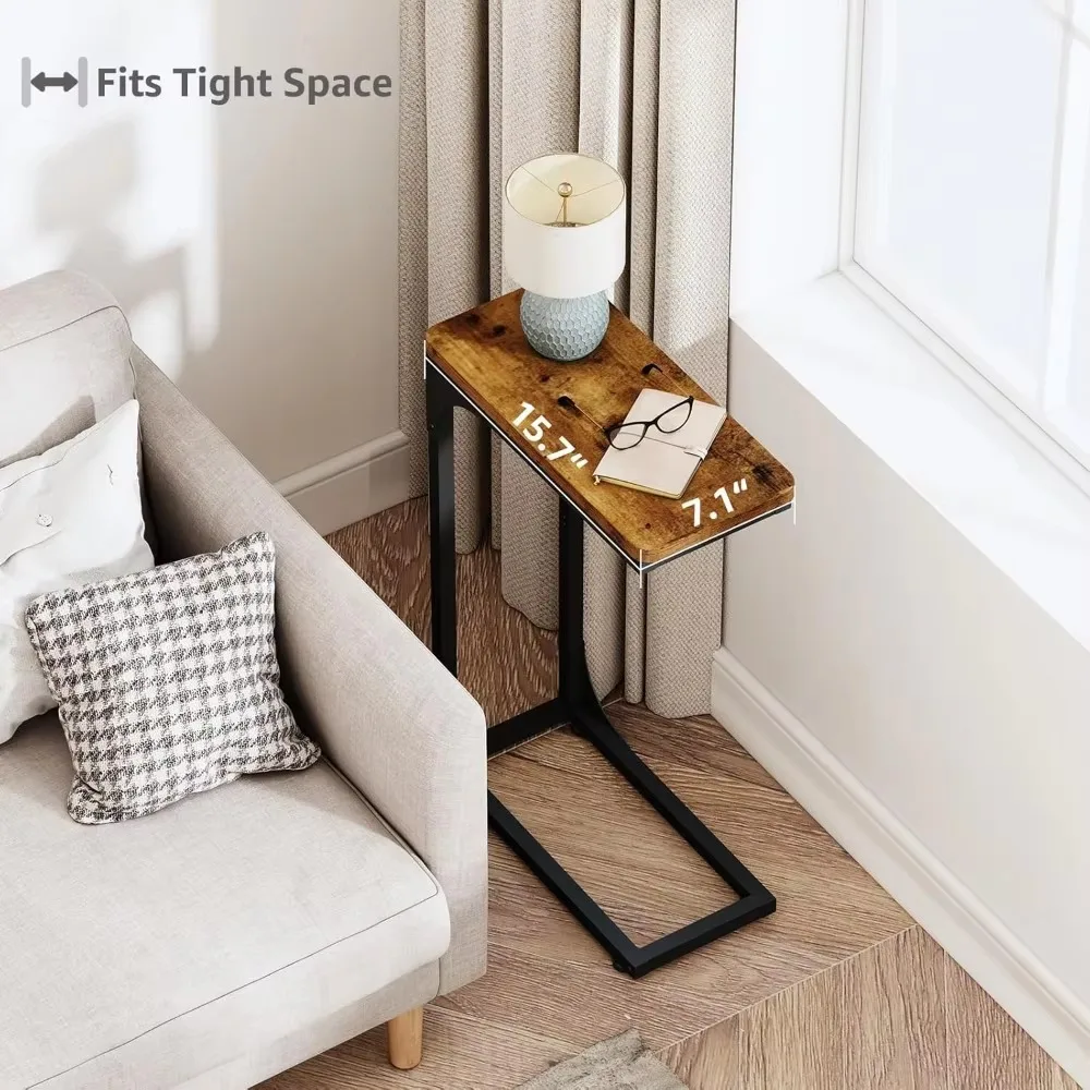 Narrow C-shaped side table 2 piece set living room set skinny sofa tray table skinny small farmhouse 7 inches wide