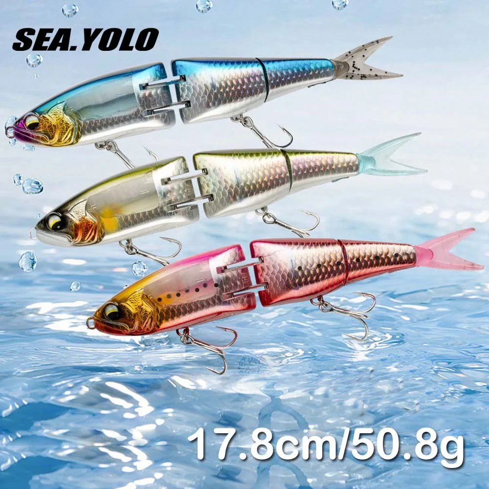 

Sea. Yolo Floating Water Multi Section Minnow Lure Baits 3-section Treble Hook Simulation Bait Artificial Bait for Sea Fishing