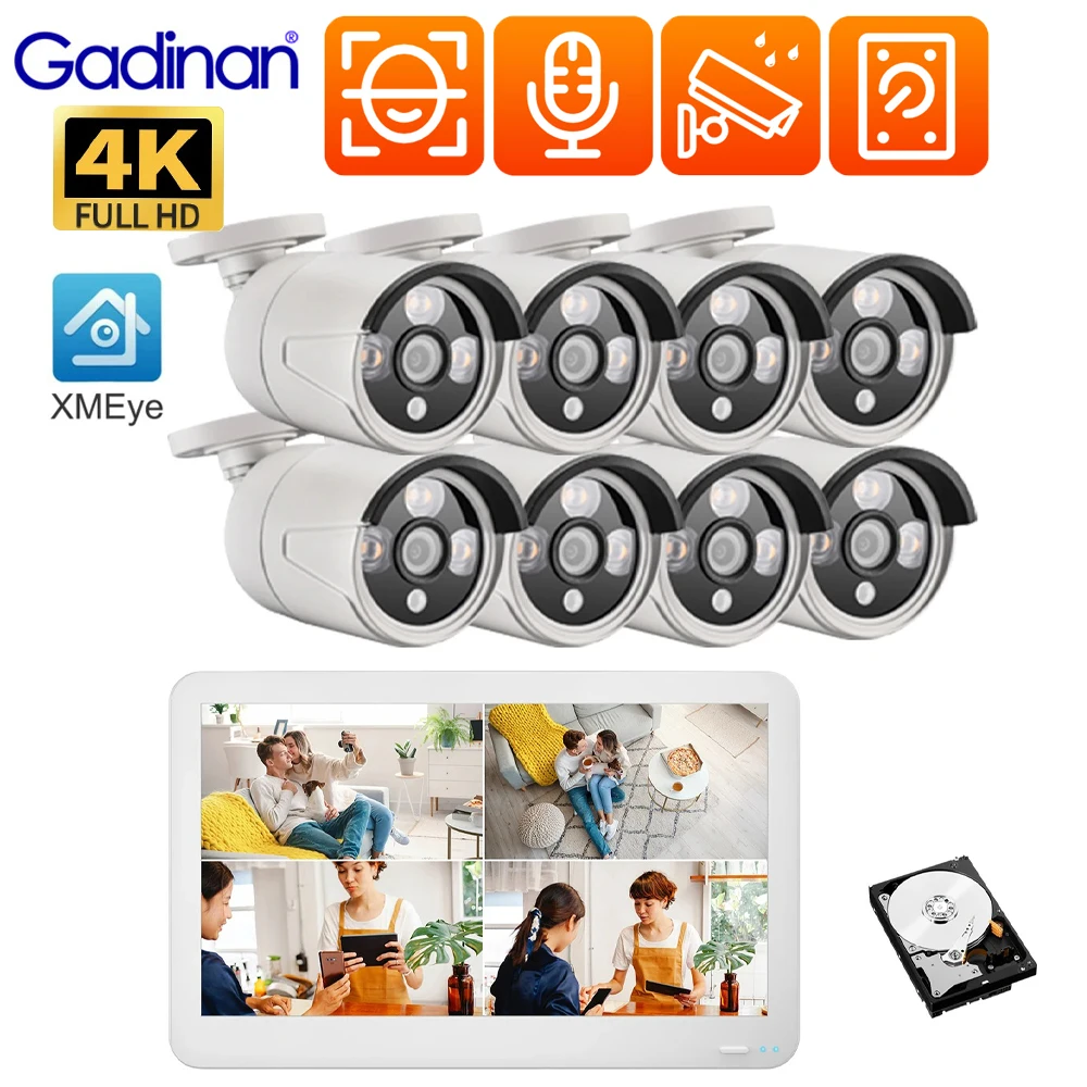 Gadinan XMEye Face Detection Security 11.6 Inch LCD Screen 4CH 8CH Network Video Recorder CCTV NVR Kit for 4K 8MP POE IP camera