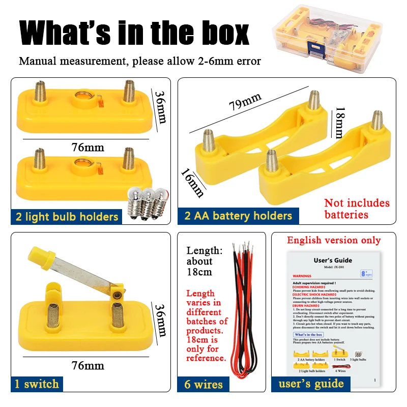 Science Toy Basic Electric Circuit Kit Physics Teaching Electrical Experiment Set DIY Series Parallel Circuit Light Bulb Switch