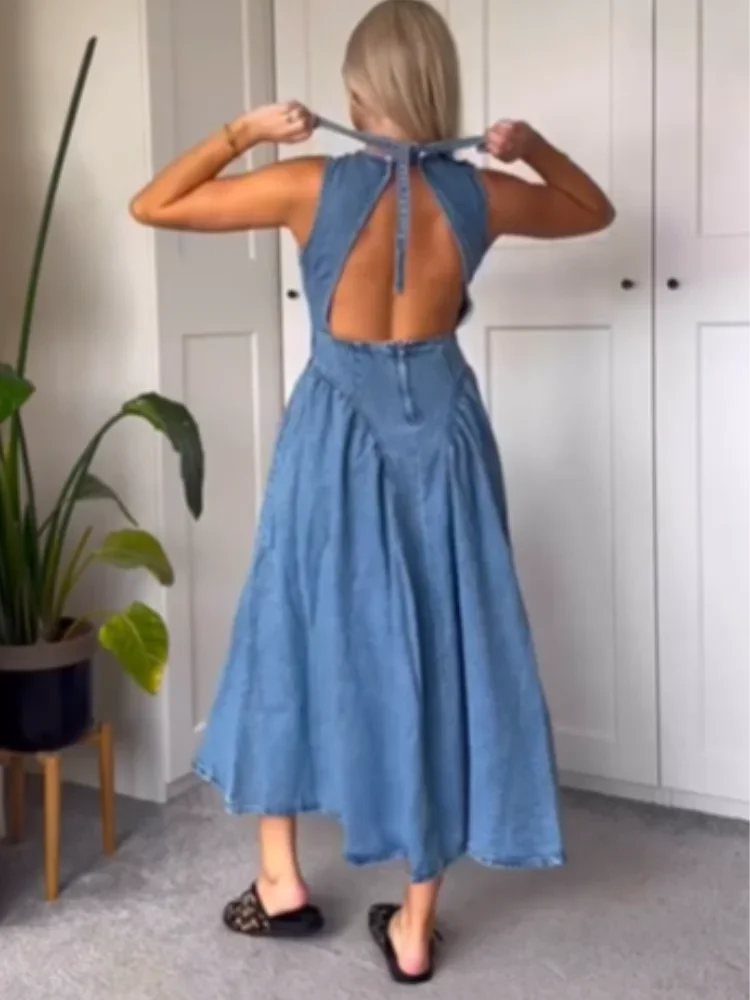 backless denim dress Charming Edge Mini making it a must TILLY DENIM BACKLESS MINI DRESS