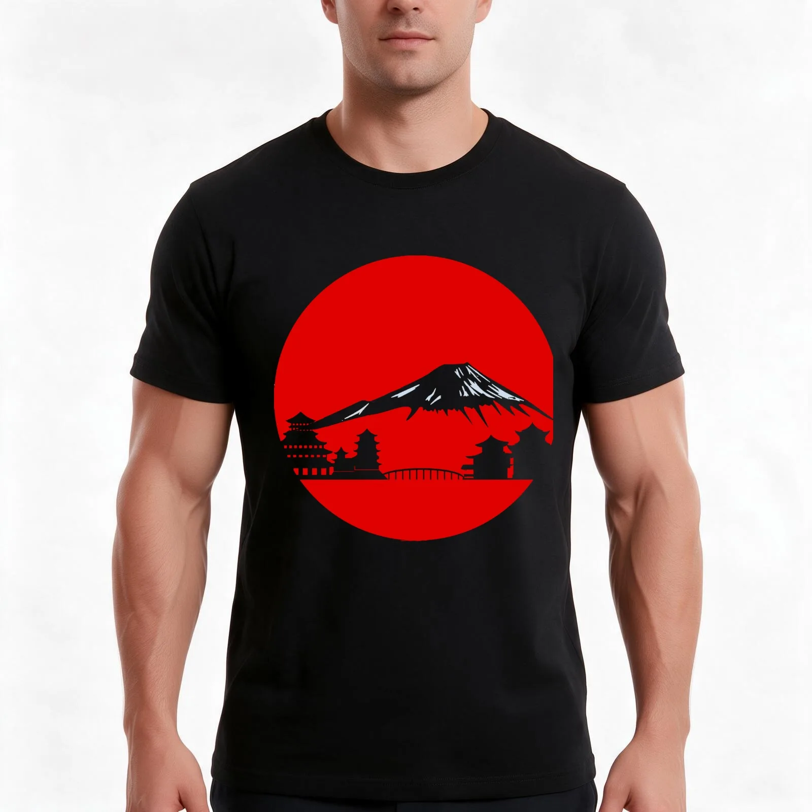 Fujiyama T-Shirt, Summer Casual Cotton Tee, Oversized Streetwear Tops, Vintage Graphic Print, Loose Fit Short Sleeve