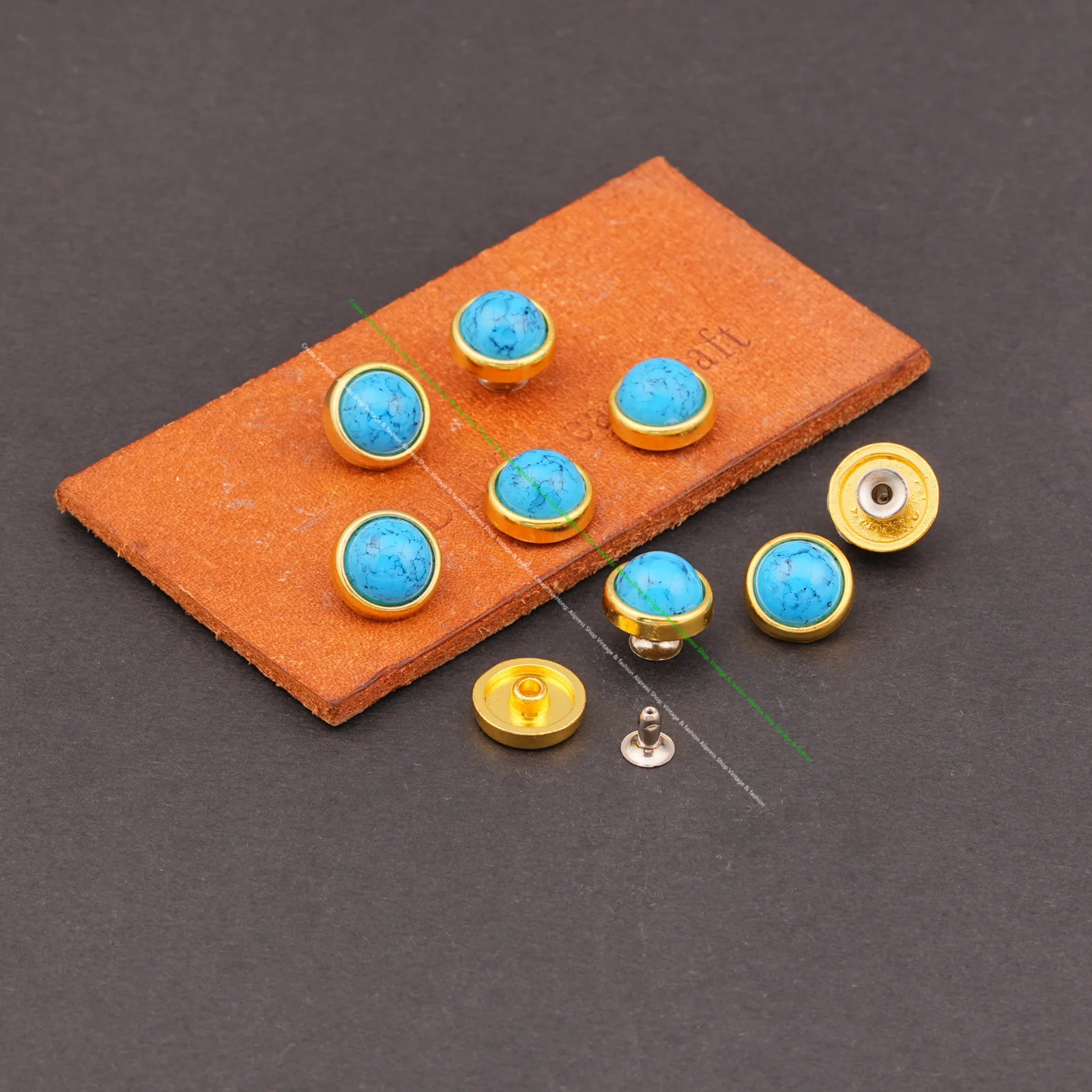 30 Pcs 12Mm Gold Colorful Turquoise Domed Tops Beads Leathercraft Rivet Stud Spot Rivetback Leathercraft Conchos Button Hardware