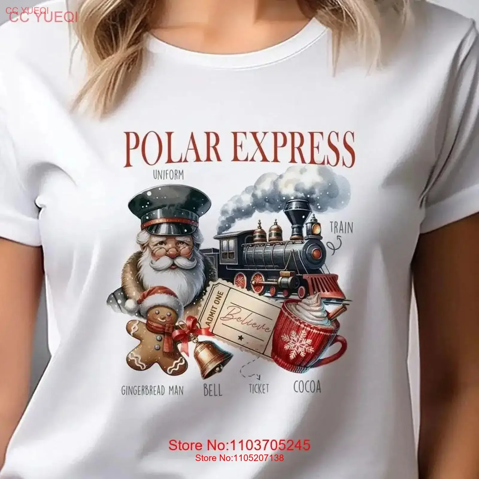 تي شيرت Polar Express Christmas Bella Canvas برقبة دائرية تي شيرت DTF 50368 عتيق مغسول ممتد ملابس الشارع غير رسمية للجنسين #1