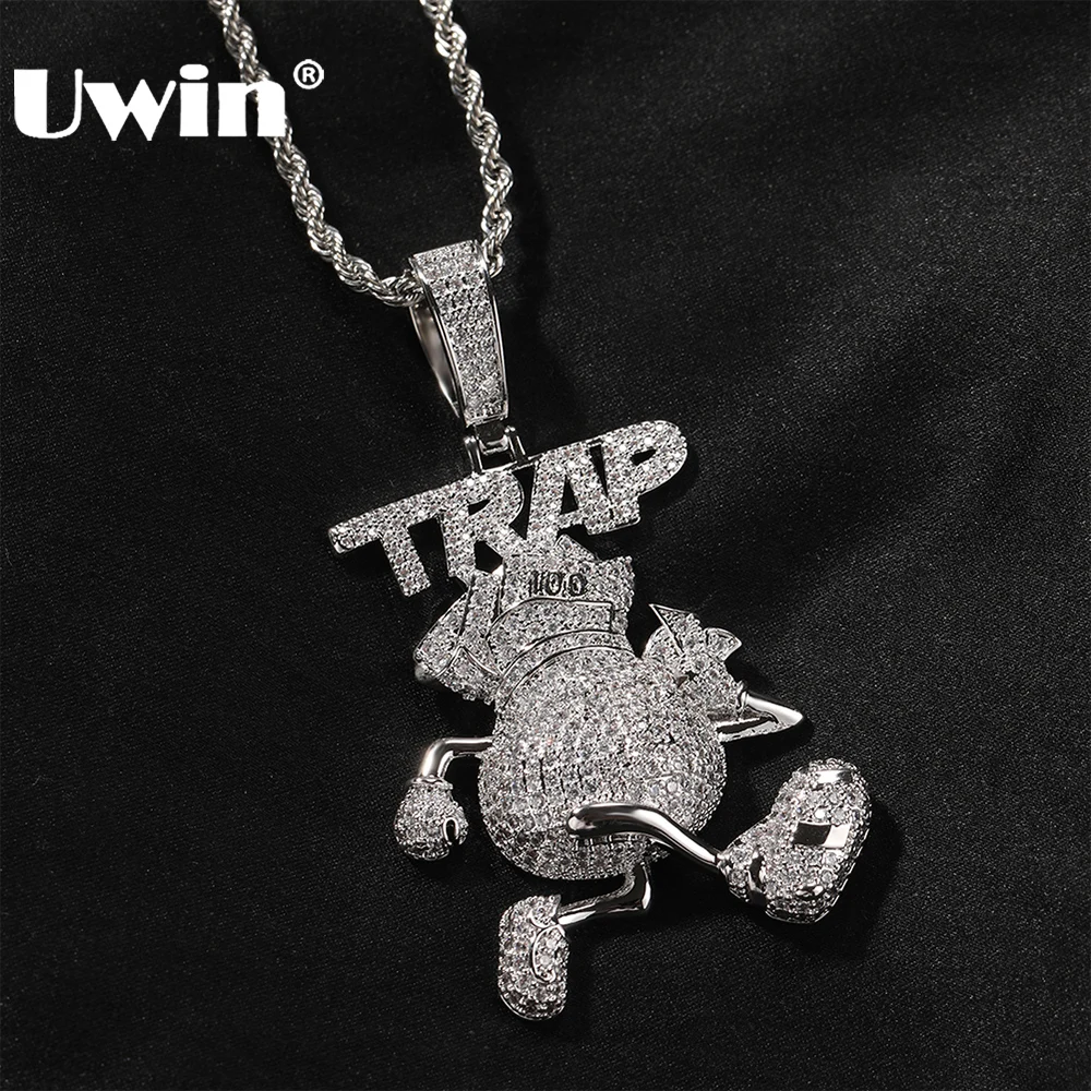 UWIN Trap Money Bag Pendant Necklace Iced Cubic Zirconia Charms Fashion Hip Hop Jewelry