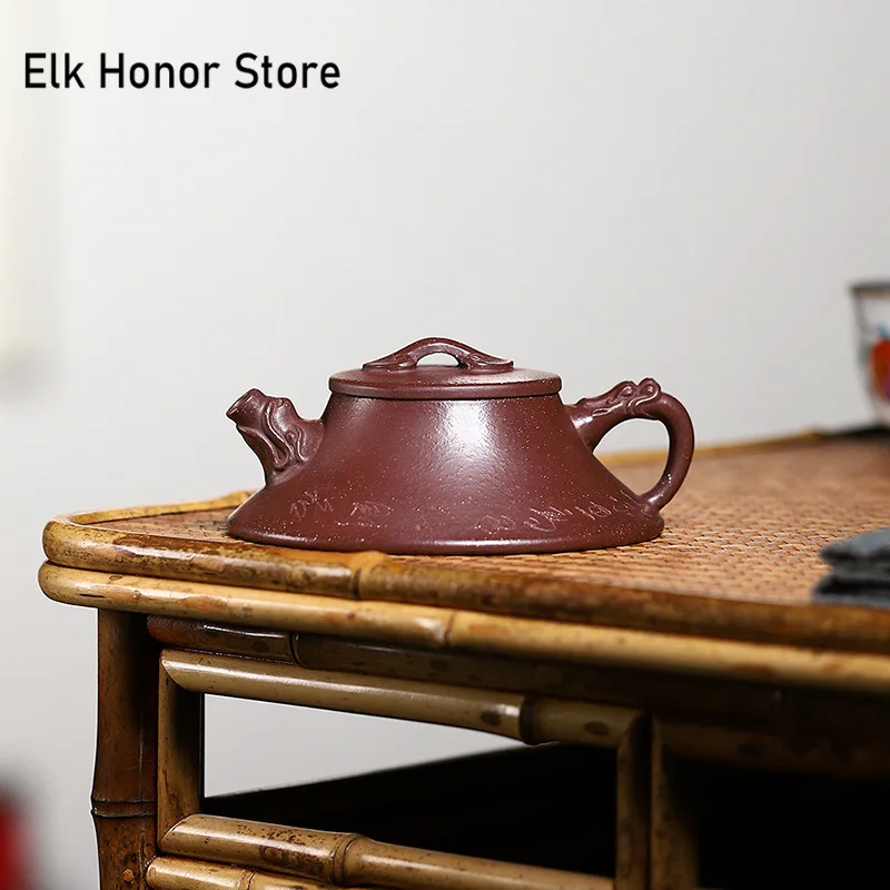 

120ml Authentic Chinese Yixing Purple Clay Teapots Famous Artists Handmade Stone Ladle Tea Pot Raw Ore Kettle Zisha Tea Set Gift