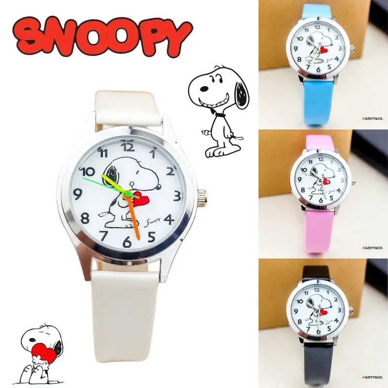 Kawaii Snoopy Kids Watches Cartoon Anime Character Quartz Watch Leather Belt Children Girls Fashion Students' Clock Gifts