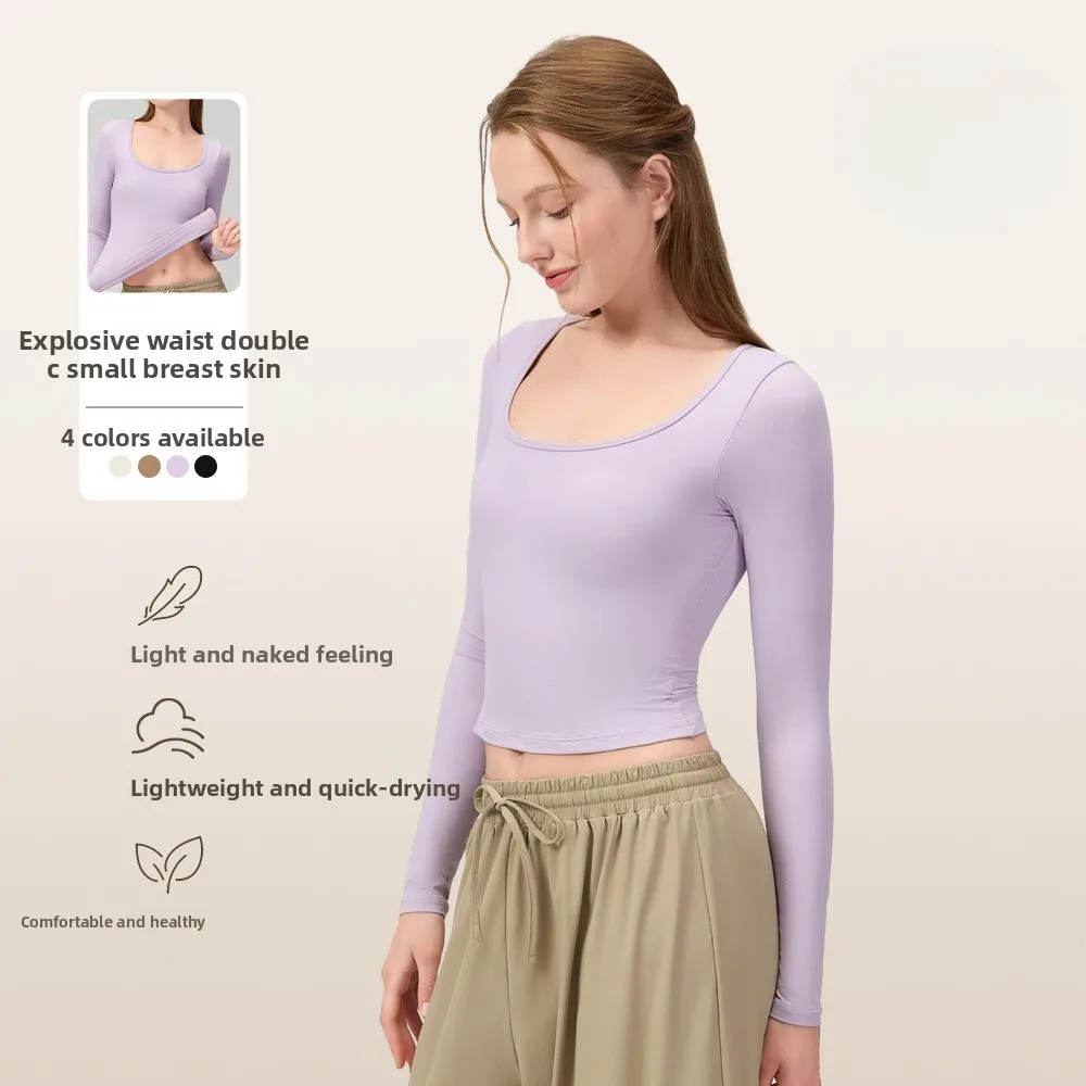 Long Sleeved Semi Fixed Cup Running Slim Fit Sports Bra Breathable Fitness Suit Top