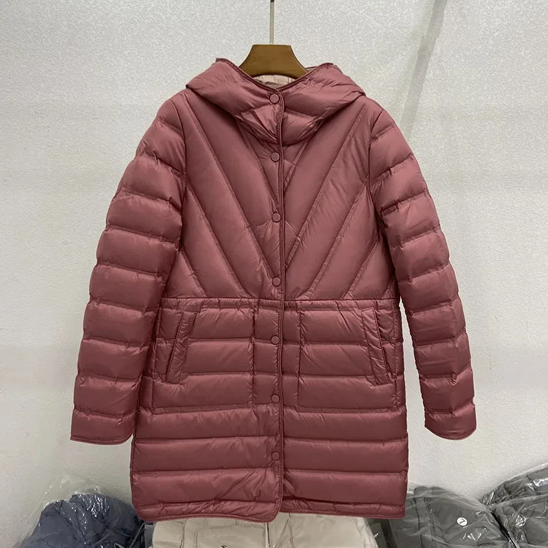 2025 New Hooded Puffer Coat Autumn Winter Women Light White Duck Down Jacket Parkas Ladies Warm Double-Sided Outwears