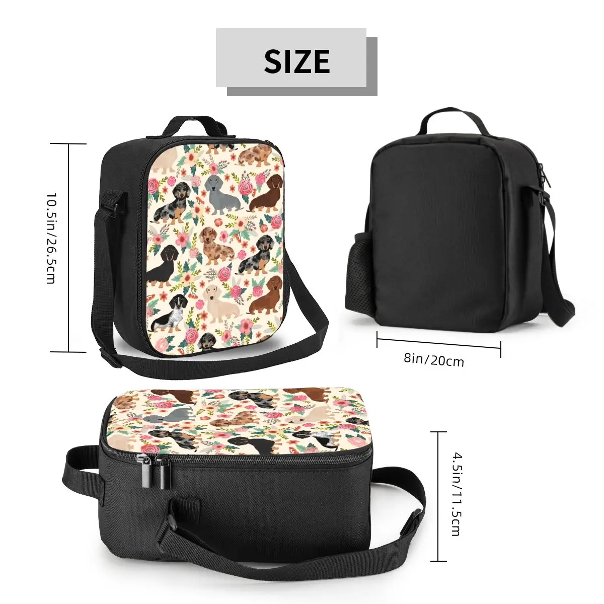 Doxie Florals Dachshund Insulated Lunch Bag for Women Sausage Dog Lovers Thermal Cooler Lunch Box Office Picnic Travel