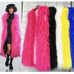 Faux Mongolia Sheep Fur Women Long Vest Colorful Warm Faux Fur Big Size Plush Coats Female Jacket Autumn Winter Furry Outerwear